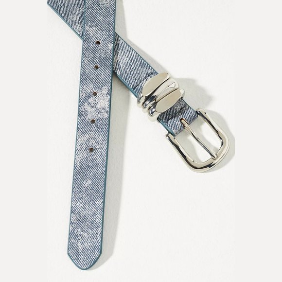 NEW Anthropologie Sizes L, XL Women's Denim Leather Structured Keeper Belt, Blue - Picture 2 of 2